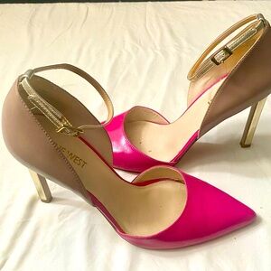 Nine West pumps. Pink and taupe with gold accents. Size 7.5.